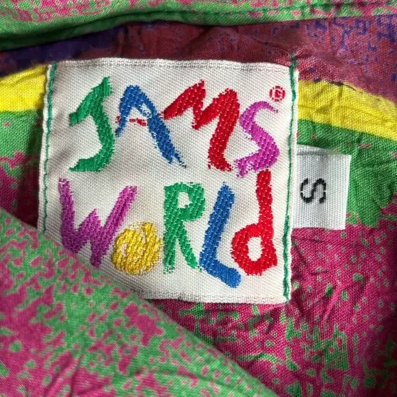 Vintage 90s Jams World Crinkle Shirt Small Multicolor Striped Polka Dot Retro - Picture 8 of 11